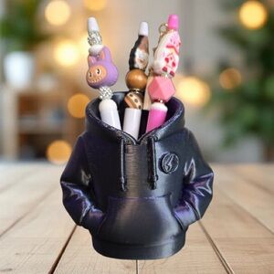 Novelty Hoodie Pen Holder – Iridescent Purple Desk Organizer